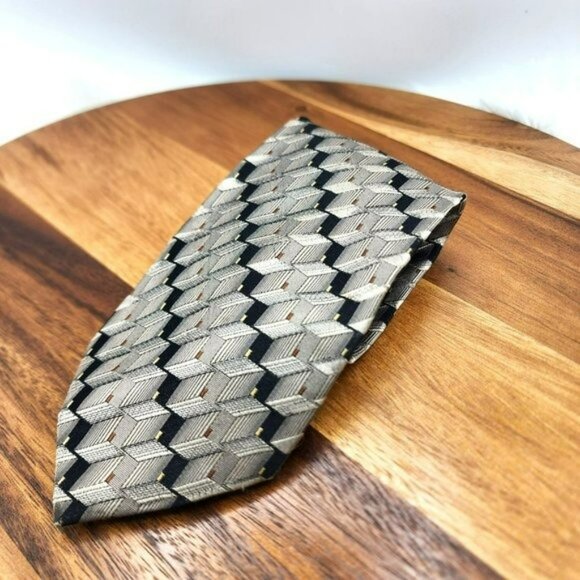 Roberto Villini Collezione Neck Tie Brown Black Tan 100% Silk Handmade 80s Vibes - Picture 1 of 8